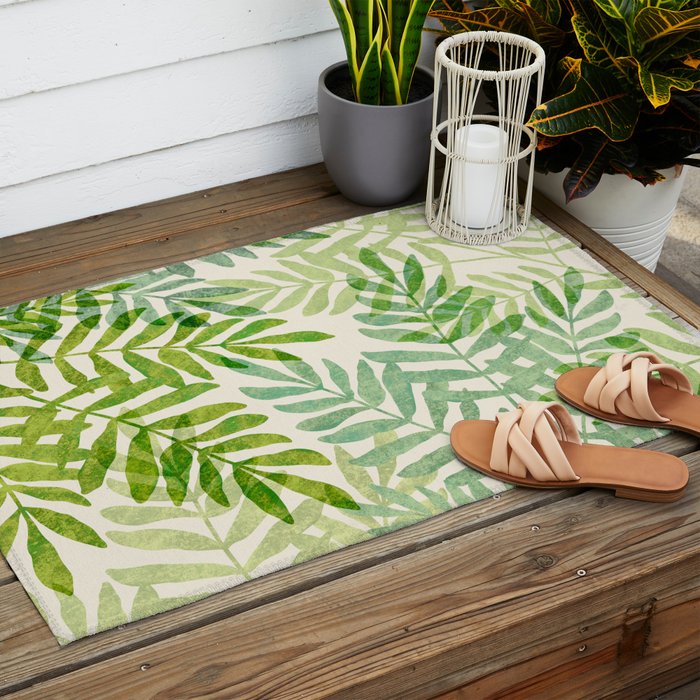 Tropical Forest Fern Fronds - botanical greenery design Outdoor Rug Gallery Image 2