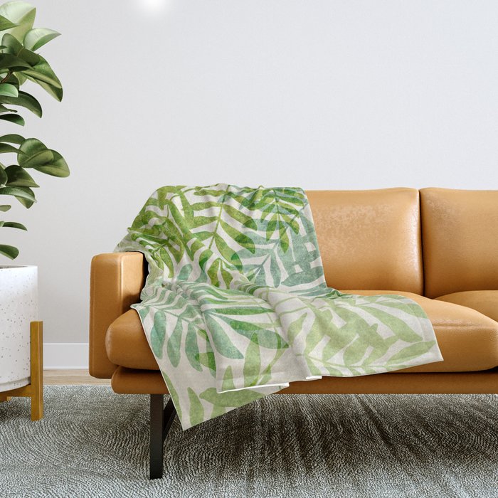 Tropical Forest Fern Fronds - botanical greenery design Throw Blanket Gallery Image 1