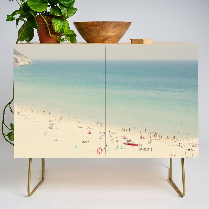 Aerial Crowded Beach - Pastel Beach - Ocean Print - Sea Travel photography Credenza Gallery Image 1