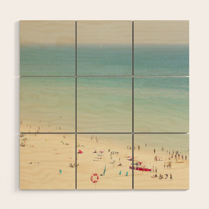Aerial Crowded Beach - Pastel Beach - Ocean Print - Sea Travel photography Wood Wall Art Gallery Image 1