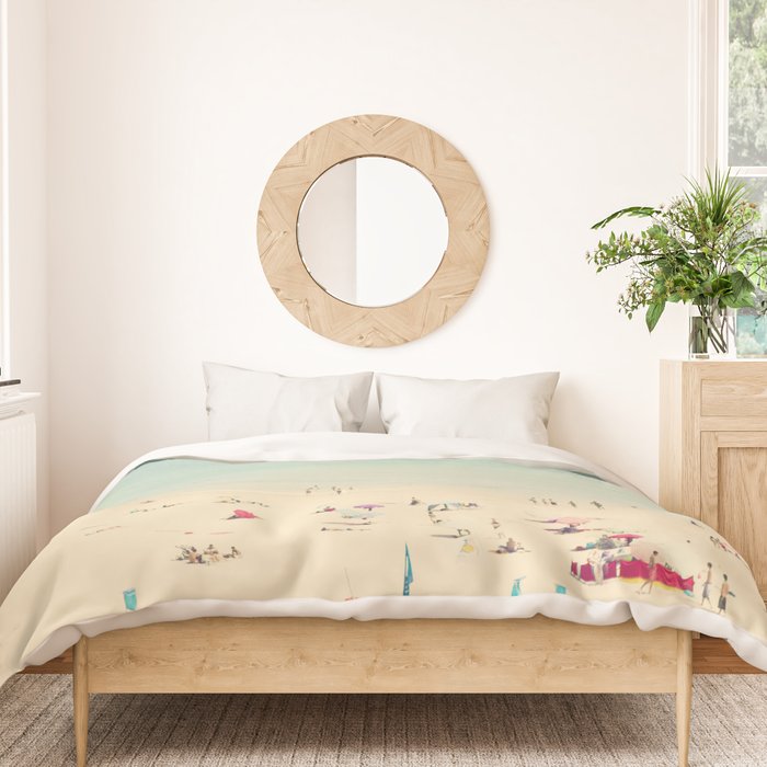 Aerial Crowded Beach - Pastel Beach - Ocean Print - Sea Travel photography Duvet Cover Gallery Image 3