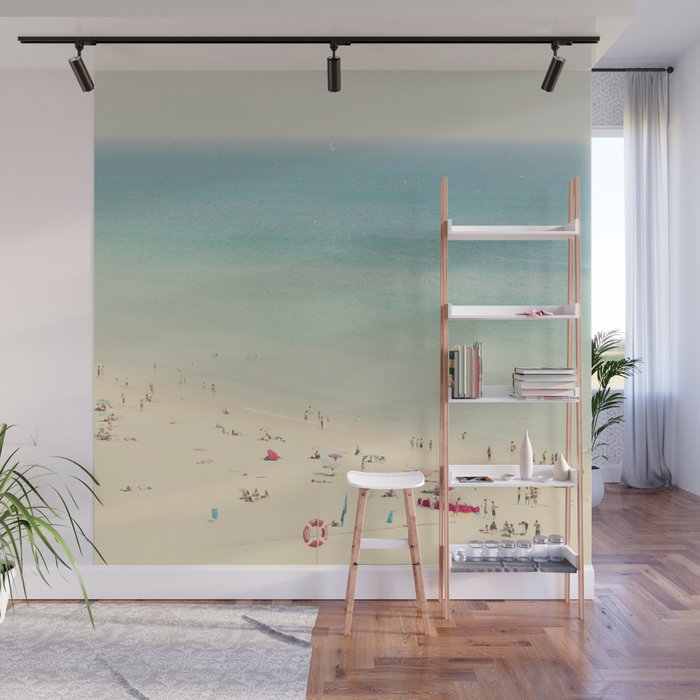Aerial Crowded Beach - Pastel Beach - Ocean Print - Sea Travel photography Wall Mural Gallery Image 1