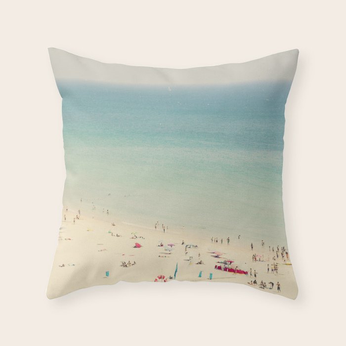 Aerial Crowded Beach - Pastel Beach - Ocean Print - Sea Travel photography Throw Pillow Gallery Image 1