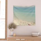 Aerial Crowded Beach - Pastel Beach - Ocean Print - Sea Travel photography Wall Tapestry Gallery Image 2