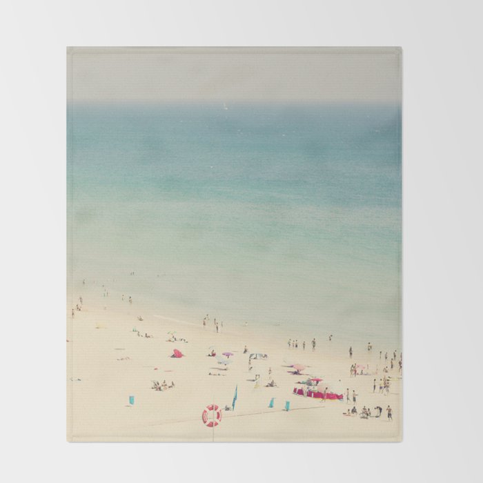 Aerial Crowded Beach - Pastel Beach - Ocean Print - Sea Travel photography Throw Blanket Gallery Image 2