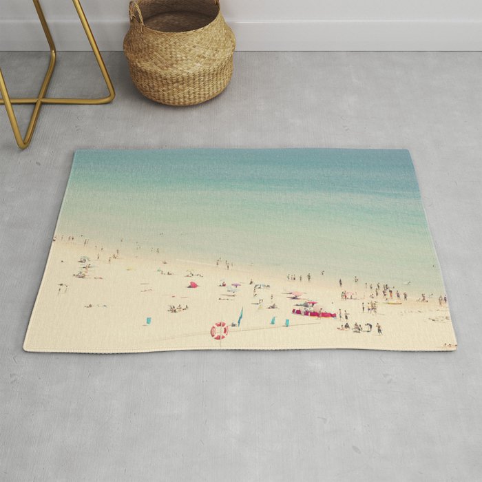 Aerial Crowded Beach - Pastel Beach - Ocean Print - Sea Travel photography Rug Gallery Image 1