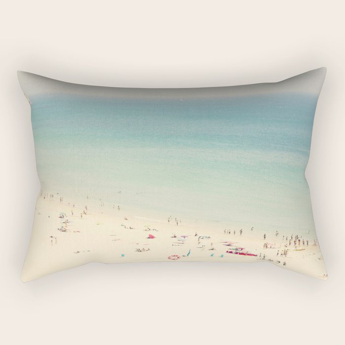 Aerial Crowded Beach - Pastel Beach - Ocean Print - Sea Travel photography Rectangular Pillow Gallery Image 2
