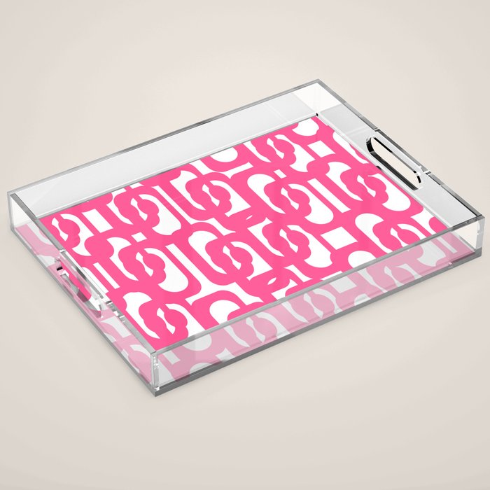Midcentury Modern Loops Pattern Hot Pink and White Acrylic Tray Gallery Image 1
