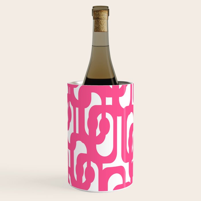 Midcentury Modern Loops Pattern Hot Pink and White Wine Chiller Gallery Image 2