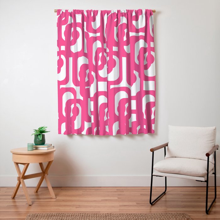 Midcentury Modern Loops Pattern Hot Pink and White Window Curtain Gallery Image 7