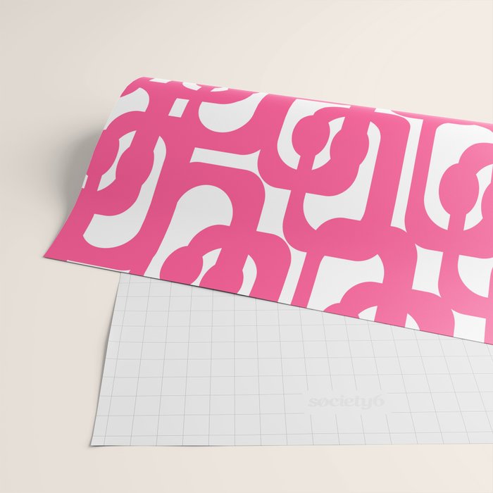 Midcentury Modern Loops Pattern Hot Pink and White Wrapping Paper Gallery Image 2