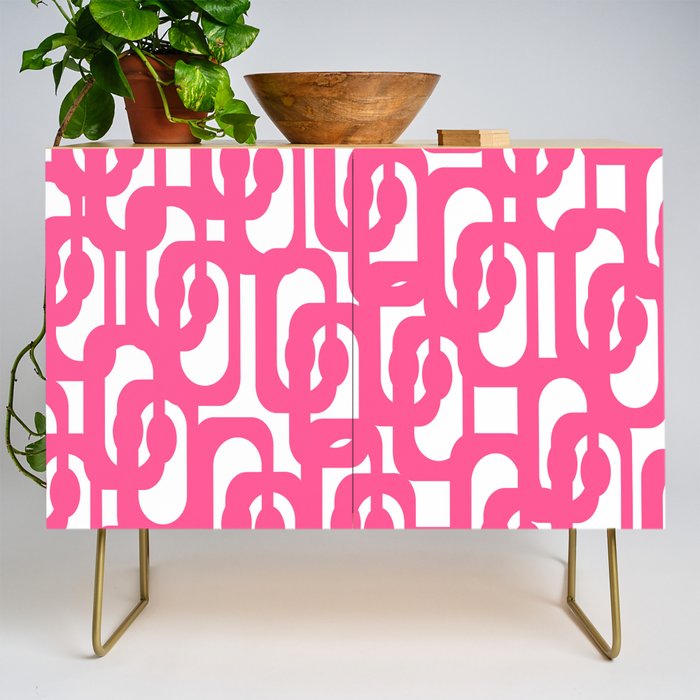 Midcentury Modern Loops Pattern Hot Pink and White Credenza Gallery Image 1