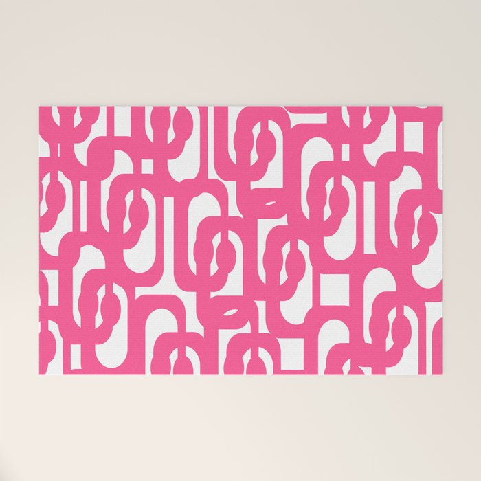 Midcentury Modern Loops Pattern Hot Pink and White Welcome Mat Gallery Image 1
