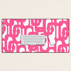 Midcentury Modern Loops Pattern Hot Pink and White Desk Mat Gallery Image 1