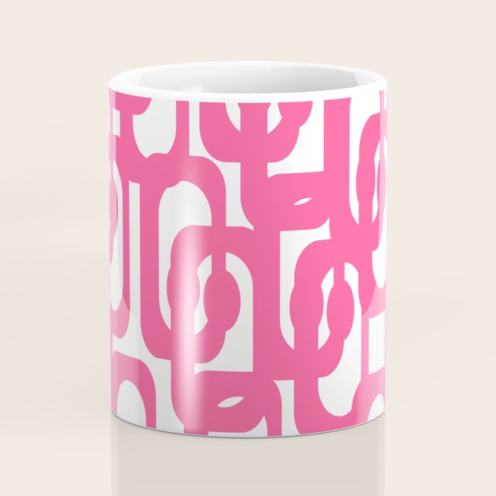 Midcentury Modern Loops Pattern Hot Pink and White Coffee Mug Gallery Image 4