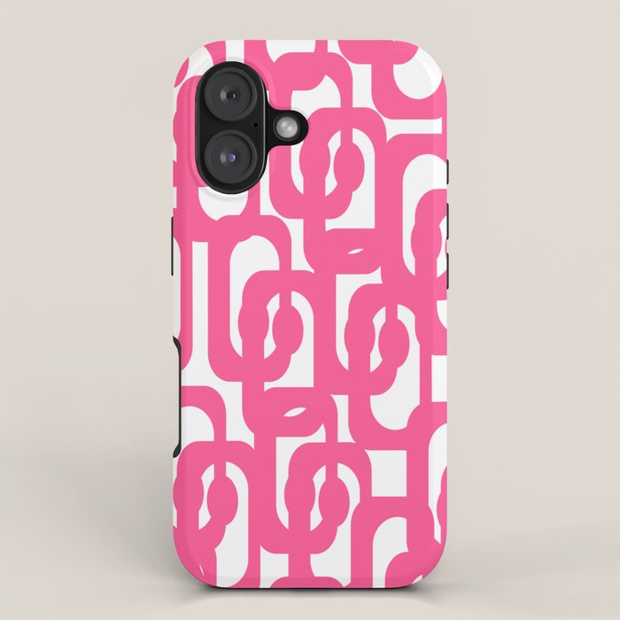 Midcentury Modern Loops Pattern Hot Pink and White iPhone Case Gallery Image 1