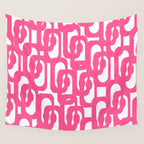 Midcentury Modern Loops Pattern Hot Pink and White Wall Tapestry Gallery Image 4