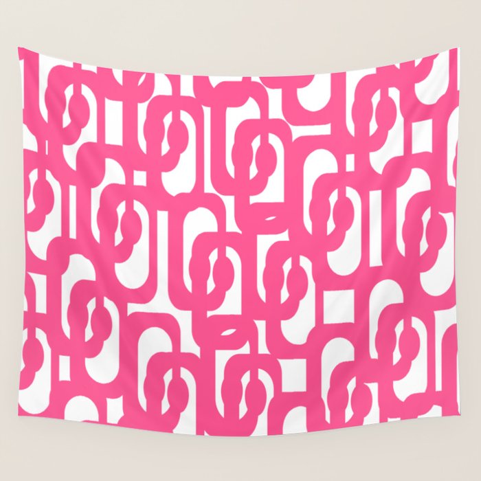 Midcentury Modern Loops Pattern Hot Pink and White Wall Tapestry Gallery Image 4