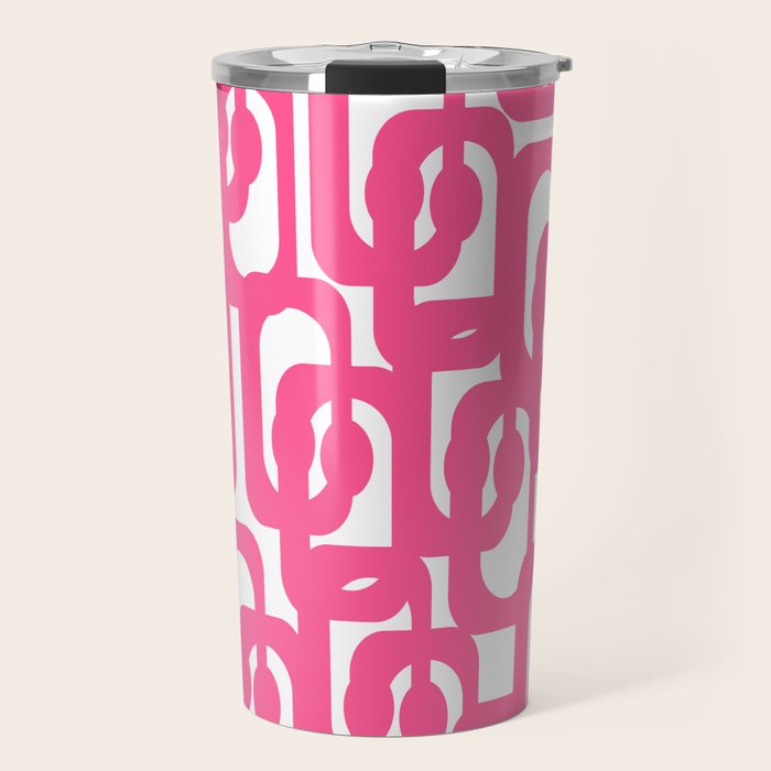 Midcentury Modern Loops Pattern Hot Pink and White Travel Mug Gallery Image 1