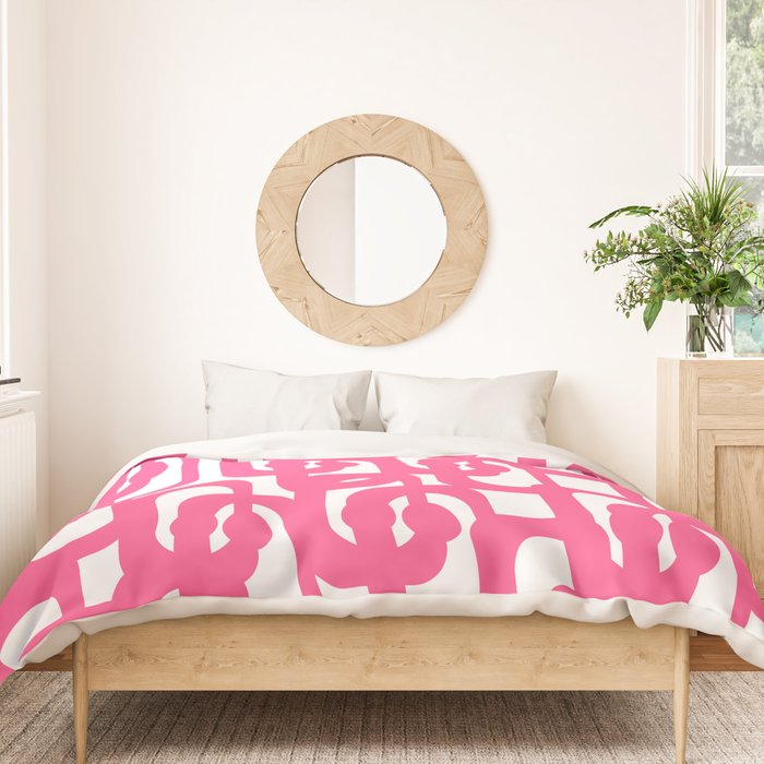 Midcentury Modern Loops Pattern Hot Pink and White Duvet Cover Gallery Image 3