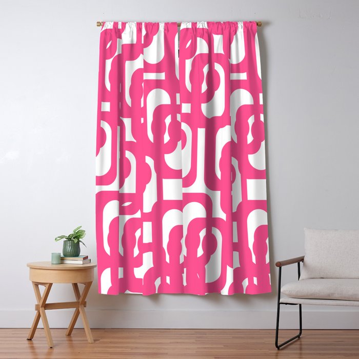 Midcentury Modern Loops Pattern Hot Pink and White Window Curtain Gallery Image 5