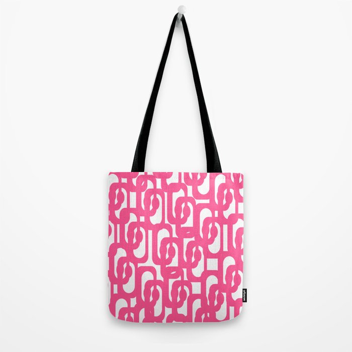 Midcentury Modern Loops Pattern Hot Pink and White Tote Bag Gallery Image 2