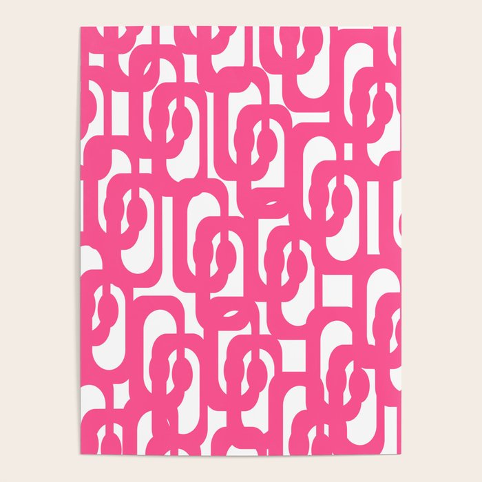 Midcentury Modern Loops Pattern Hot Pink and White Poster Gallery Image 4