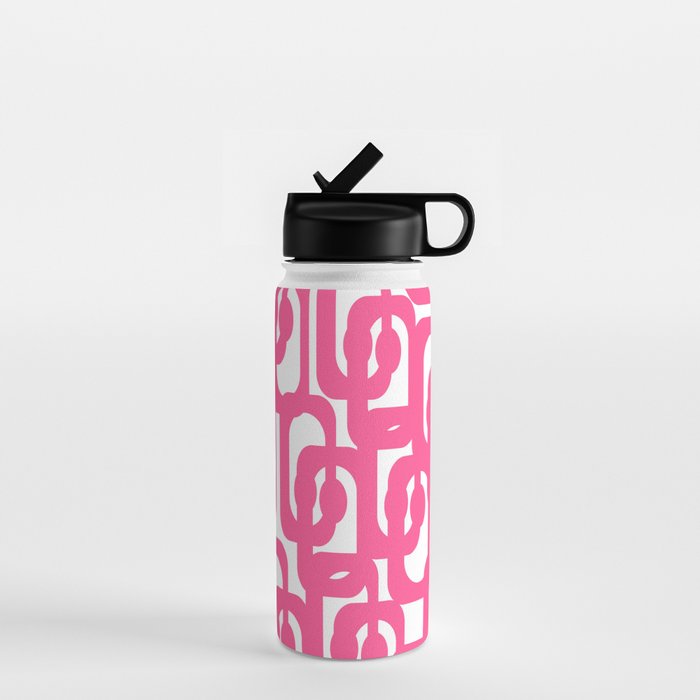 Midcentury Modern Loops Pattern Hot Pink and White Water Bottle Gallery Image 1