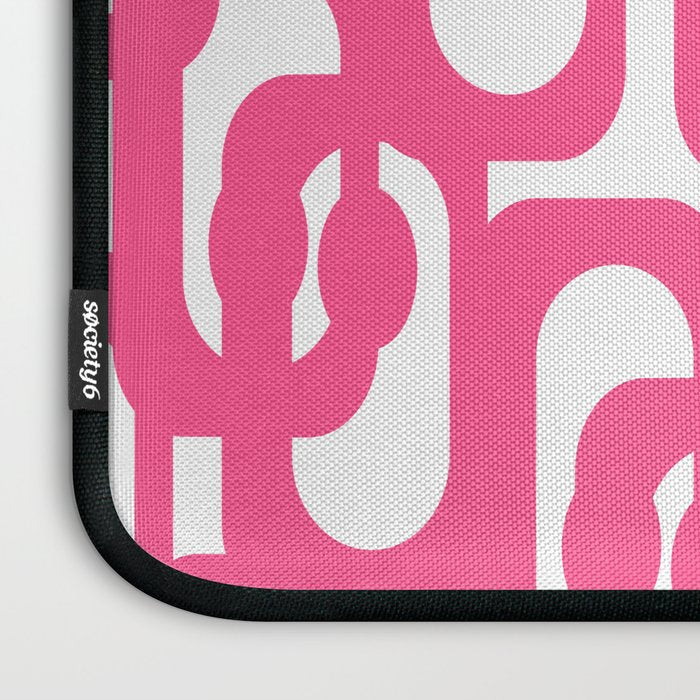 Midcentury Modern Loops Pattern Hot Pink and White Laptop Sleeve Gallery Image 3