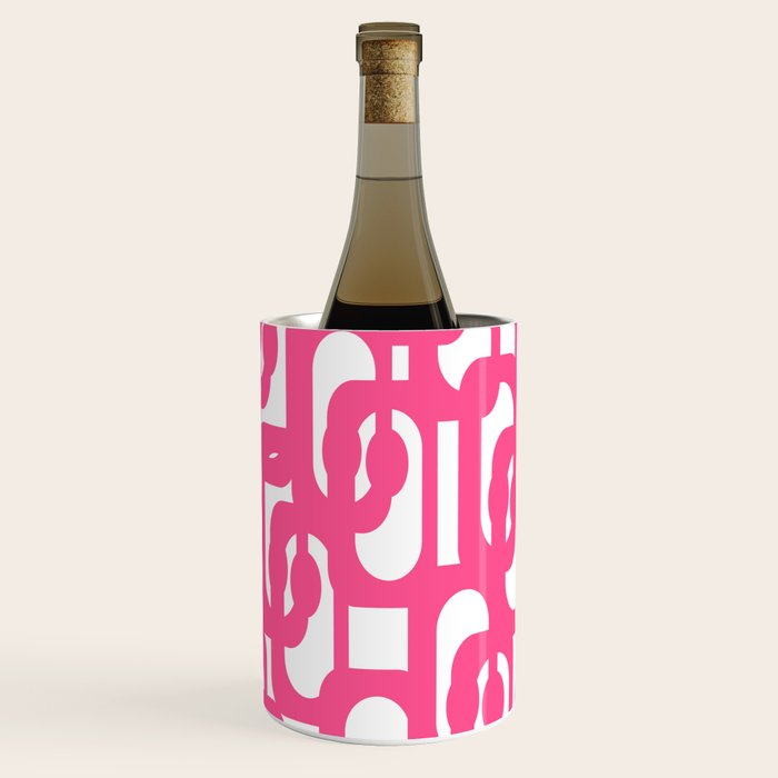 Midcentury Modern Loops Pattern Hot Pink and White Wine Chiller Gallery Image 3