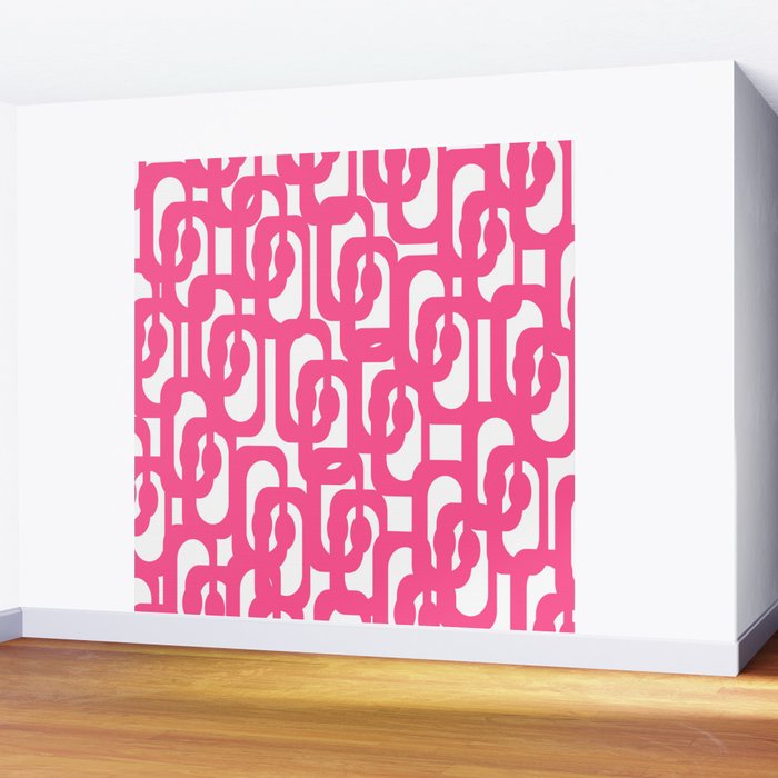 Midcentury Modern Loops Pattern Hot Pink and White Wall Mural Gallery Image 2