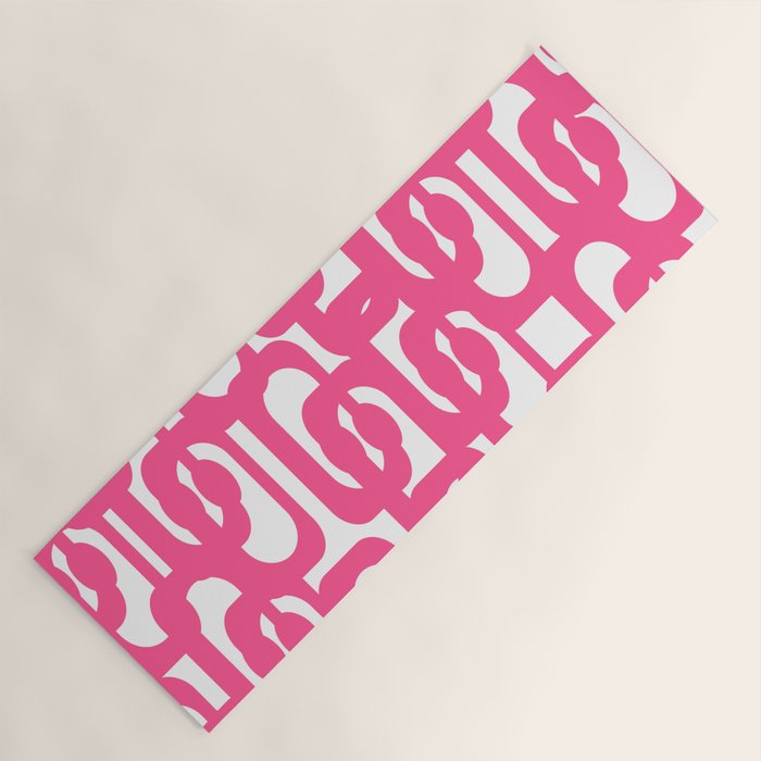 Midcentury Modern Loops Pattern Hot Pink and White Yoga Mat Gallery Image 1