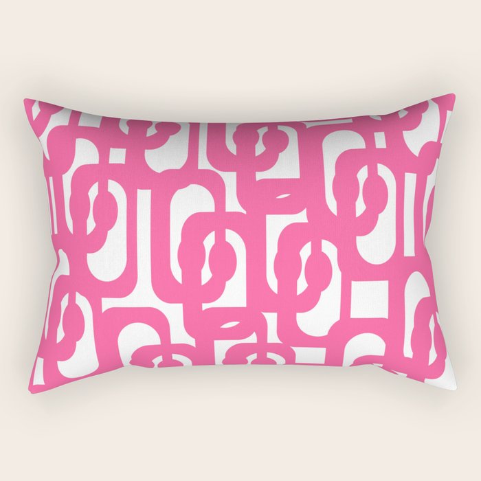 Midcentury Modern Loops Pattern Hot Pink and White Rectangular Pillow Gallery Image 1