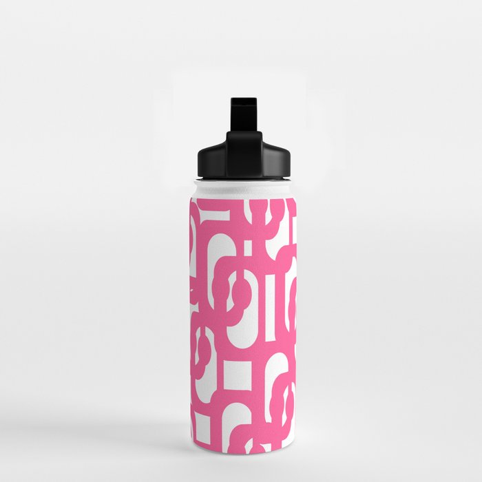 Midcentury Modern Loops Pattern Hot Pink and White Water Bottle Gallery Image 2