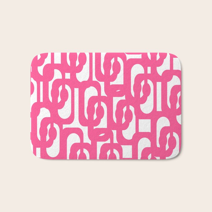 Midcentury Modern Loops Pattern Hot Pink and White Bath Mat Gallery Image 1