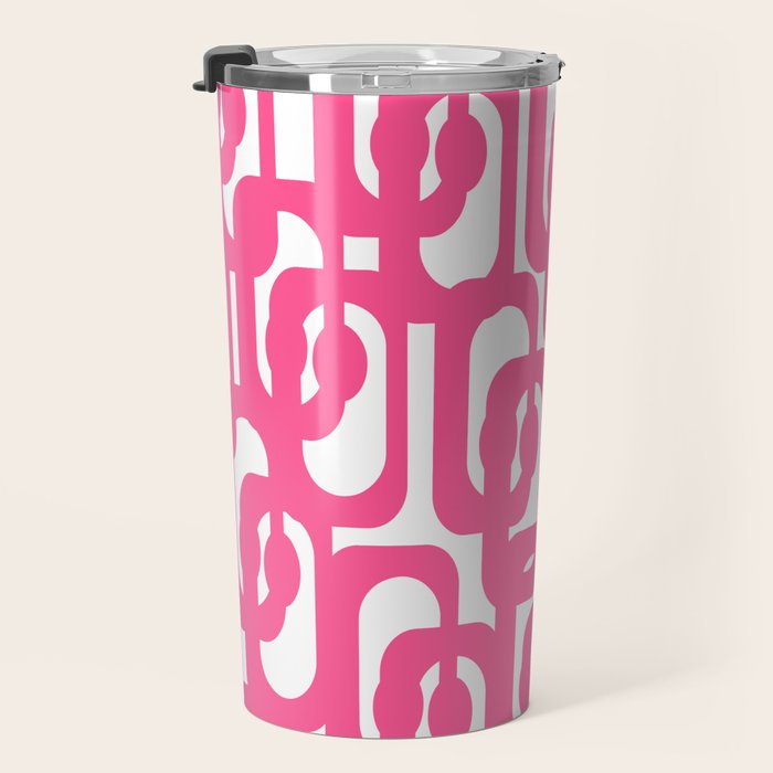 Midcentury Modern Loops Pattern Hot Pink and White Travel Mug Gallery Image 3