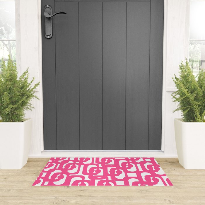 Midcentury Modern Loops Pattern Hot Pink and White Welcome Mat Gallery Image 3