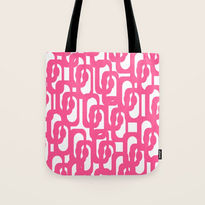 Midcentury Modern Loops Pattern Hot Pink and White Tote Bag Gallery Image 1
