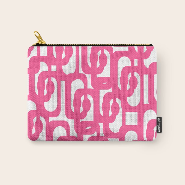 Midcentury Modern Loops Pattern Hot Pink and White Carry All Pouch Gallery Image 1