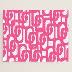 Midcentury Modern Loops Pattern Hot Pink and White Jigsaw Puzzle Gallery Image 1