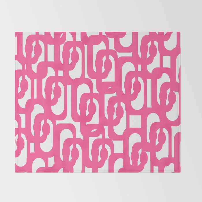 Midcentury Modern Loops Pattern Hot Pink and White Throw Blanket Gallery Image 2