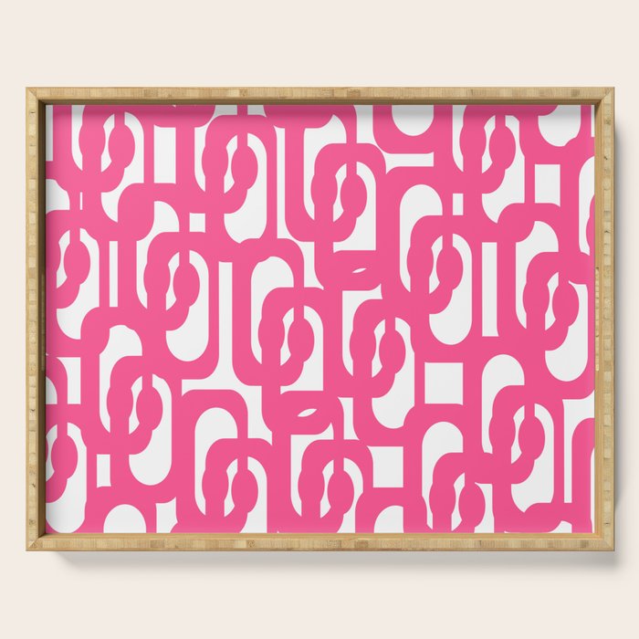 Midcentury Modern Loops Pattern Hot Pink and White Serving Tray Gallery Image 1