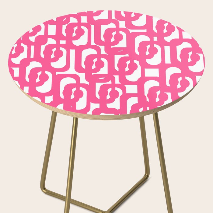 Midcentury Modern Loops Pattern Hot Pink and White Side Table Gallery Image 2
