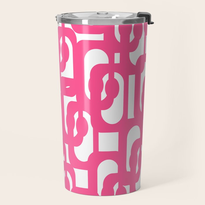 Midcentury Modern Loops Pattern Hot Pink and White Travel Mug Gallery Image 2
