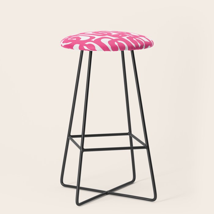 Midcentury Modern Loops Pattern Hot Pink and White Stool Gallery Image 1