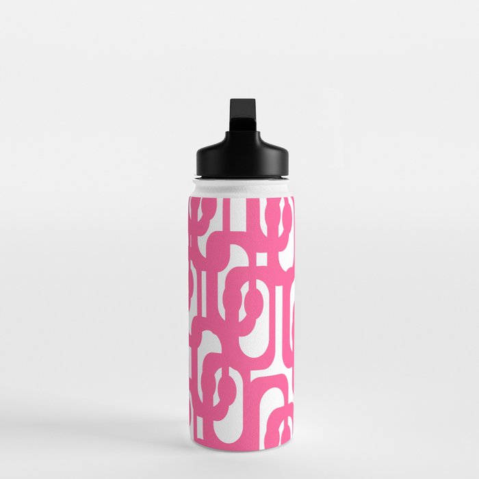 Midcentury Modern Loops Pattern Hot Pink and White Water Bottle Gallery Image 3