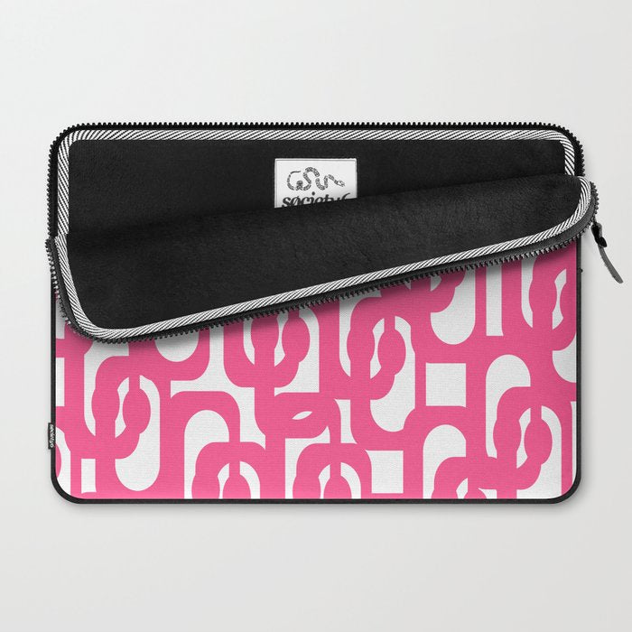 Midcentury Modern Loops Pattern Hot Pink and White Laptop Sleeve Gallery Image 2