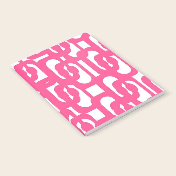 Midcentury Modern Loops Pattern Hot Pink and White Notebook Gallery Image 1