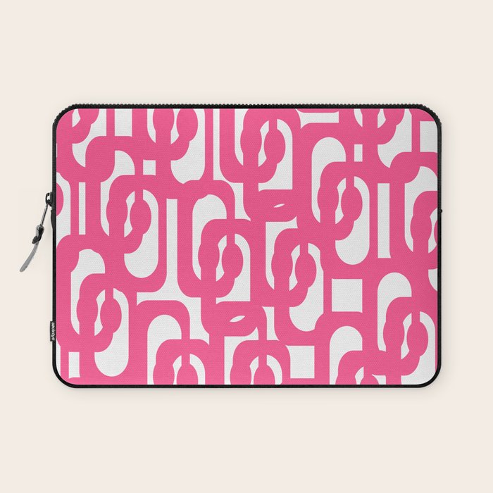 Midcentury Modern Loops Pattern Hot Pink and White Laptop Sleeve Gallery Image 1