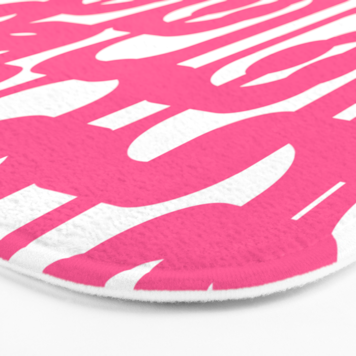 Midcentury Modern Loops Pattern Hot Pink and White Bath Mat Gallery Image 3